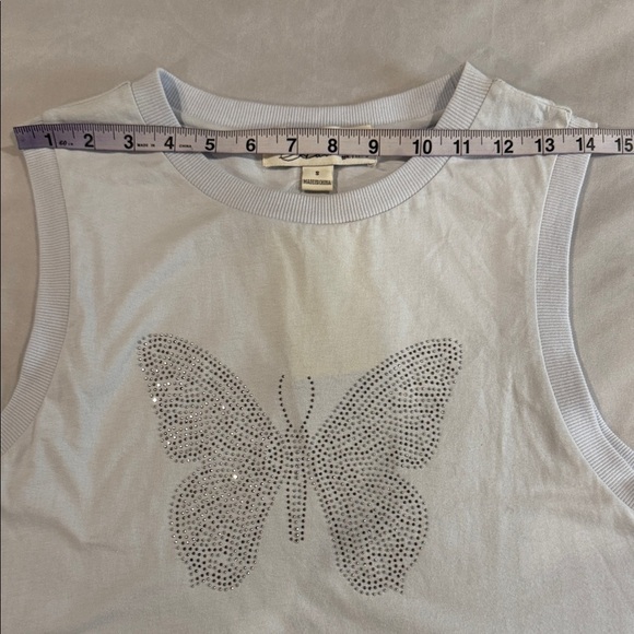 Vintage Havana Muscle Tee Top Oversized Blue With Rhinestone Butterfly Design - Picture 7 of 12